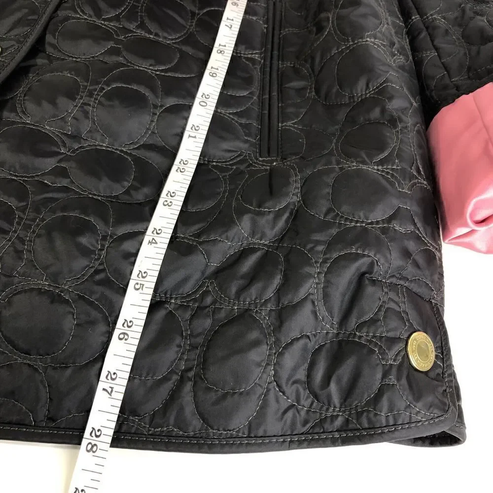 COACH Black & Pink Monogram C Logo Quilted Jacket Size S Satin Pink lining NWT - Picture 8 of 9